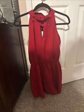 SHEIN Red Halter Tie-Waist Romper